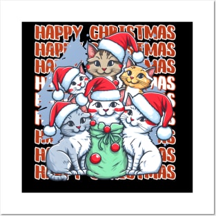 Cat Family in Santa Hats Posters and Art